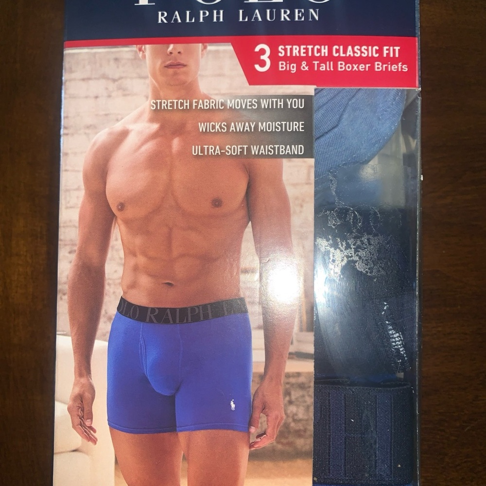 Polo Ralph Lauren NWXBP3 Big & Tall Stretch Classic Boxer Briefs 1X 3 Pack Blue - Picture 2 of 11